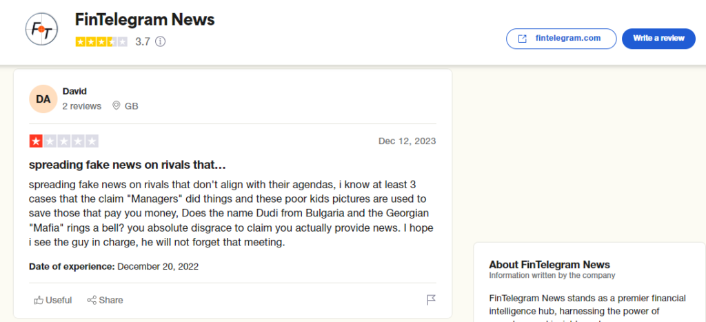 Fintelegram and the Negative True Reviews in Trustpilot